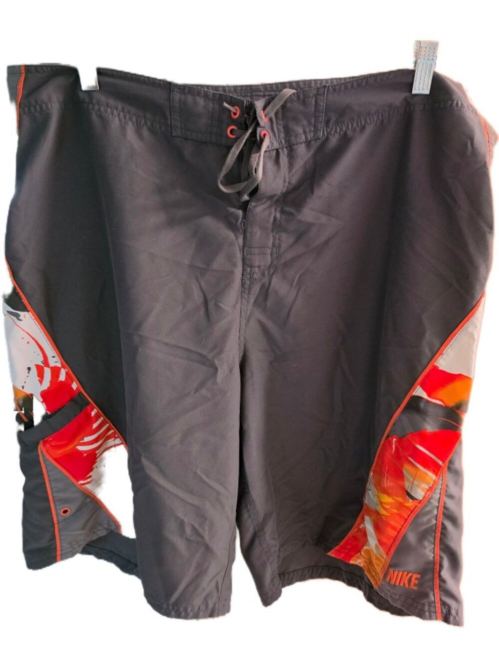 Vintage Nike Swim Board Shorts Men 38 Gray Orange Y2K Beach Trunks 11" Inseam